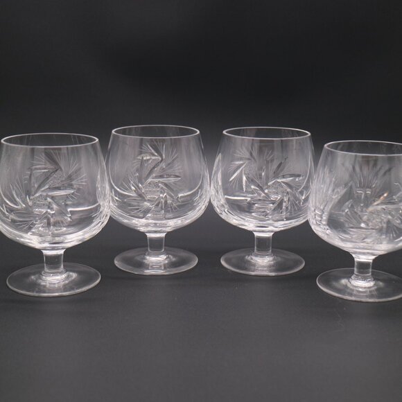 Vintage 5" Pinwheel Cut Crystal Brandy Snifter Goblet Hock - Set of 8 - Picture 1 of 12